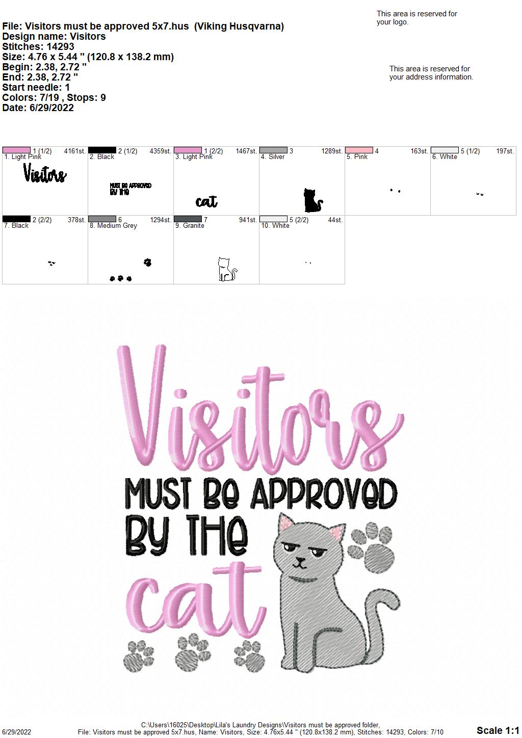 Visitors Must Be Approved - 3 sizes- Digital Embroidery Design