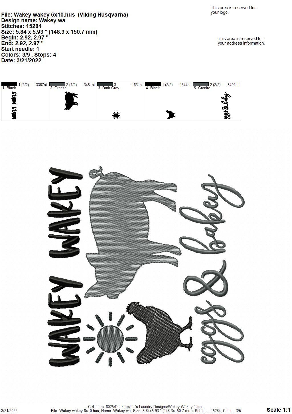 Wakey Wakey- 3 sizes- Digital Embroidery Design