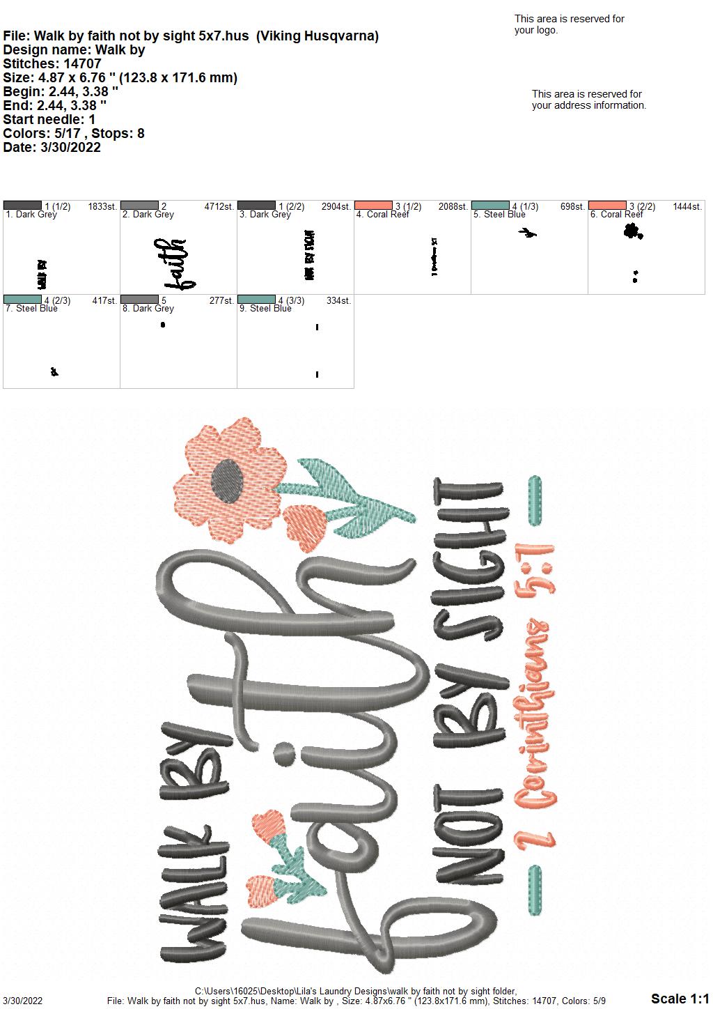 Walk by Faith not by Sight - 2 sizes- Digital Embroidery Design