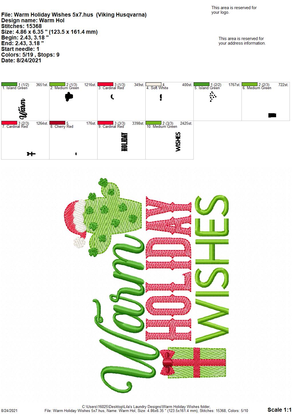 Warm Holiday Wishes - 3 sizes- Digital Embroidery Design