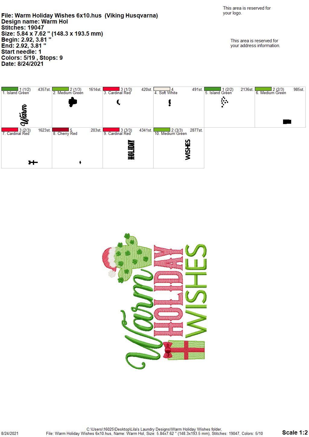 Warm Holiday Wishes - 3 sizes- Digital Embroidery Design