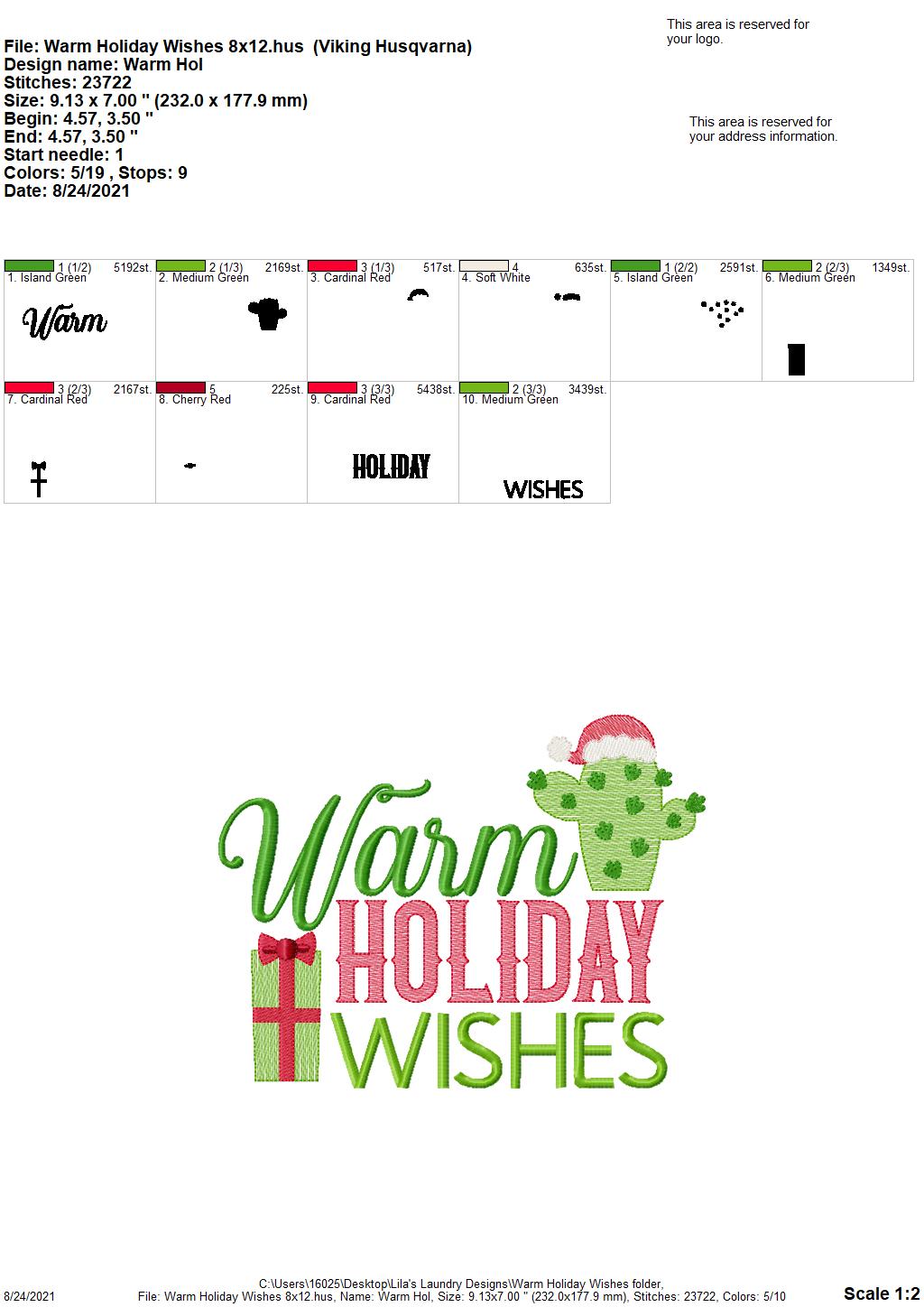 Warm Holiday Wishes - 3 sizes- Digital Embroidery Design