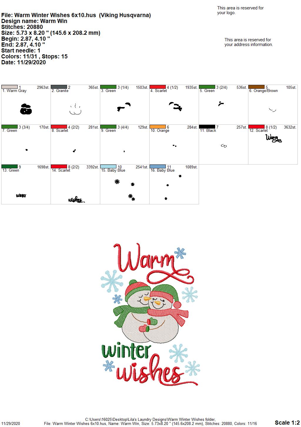 Warm Winter Wishes - 2 sizes - Digital Embroidery Design