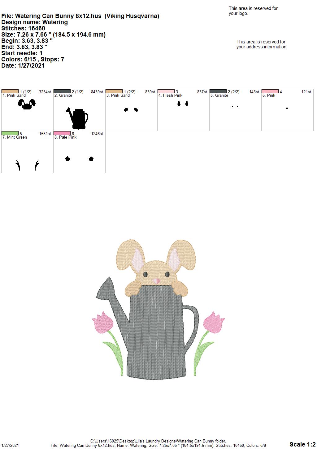 Watering Can Bunny - 4 sizes- Digital Embroidery Design