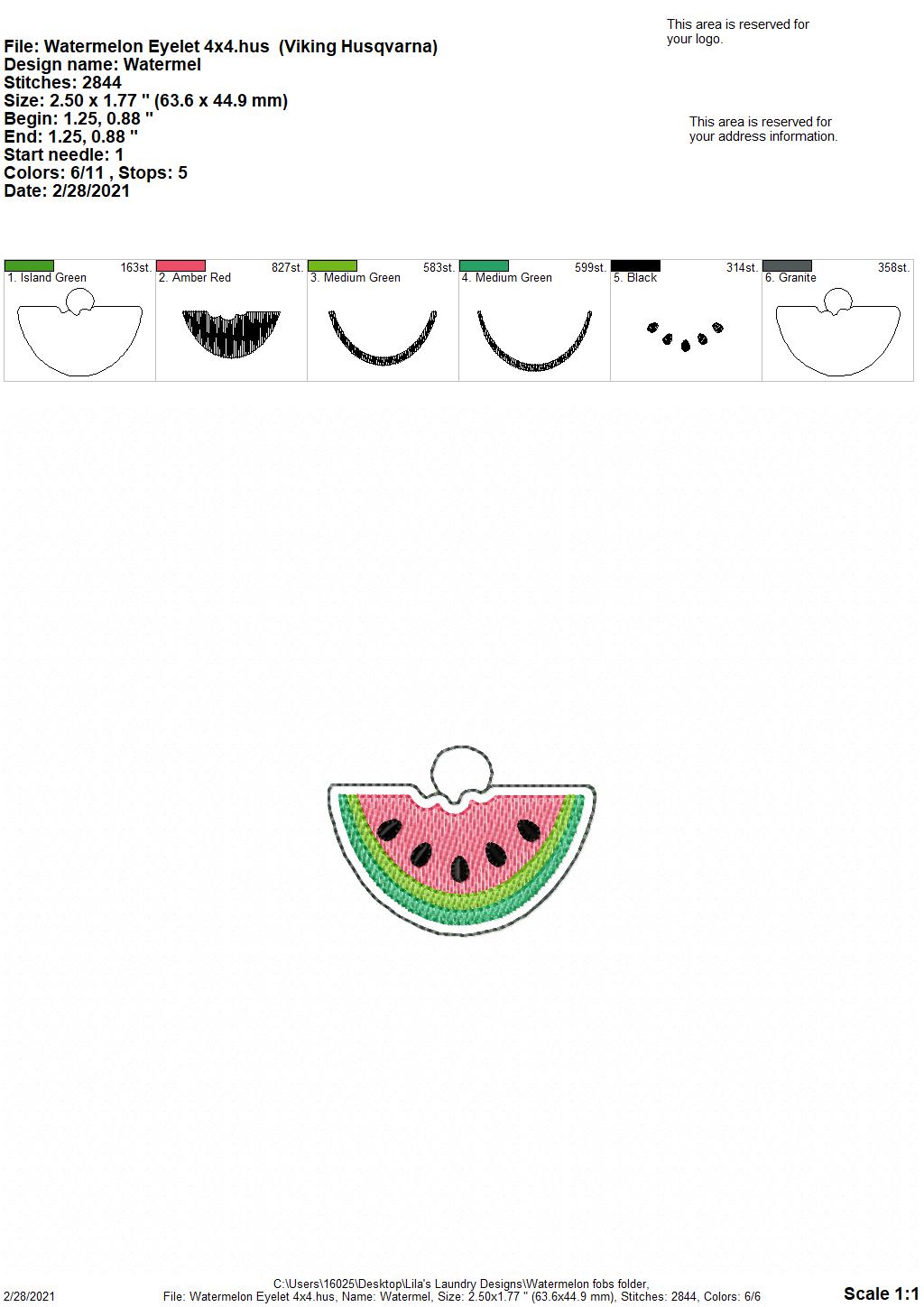 Watermelon Fobs - DIGITAL Embroidery DESIGN