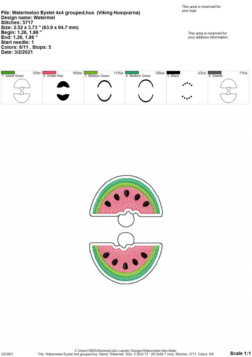 Watermelon Fobs - DIGITAL Embroidery DESIGN