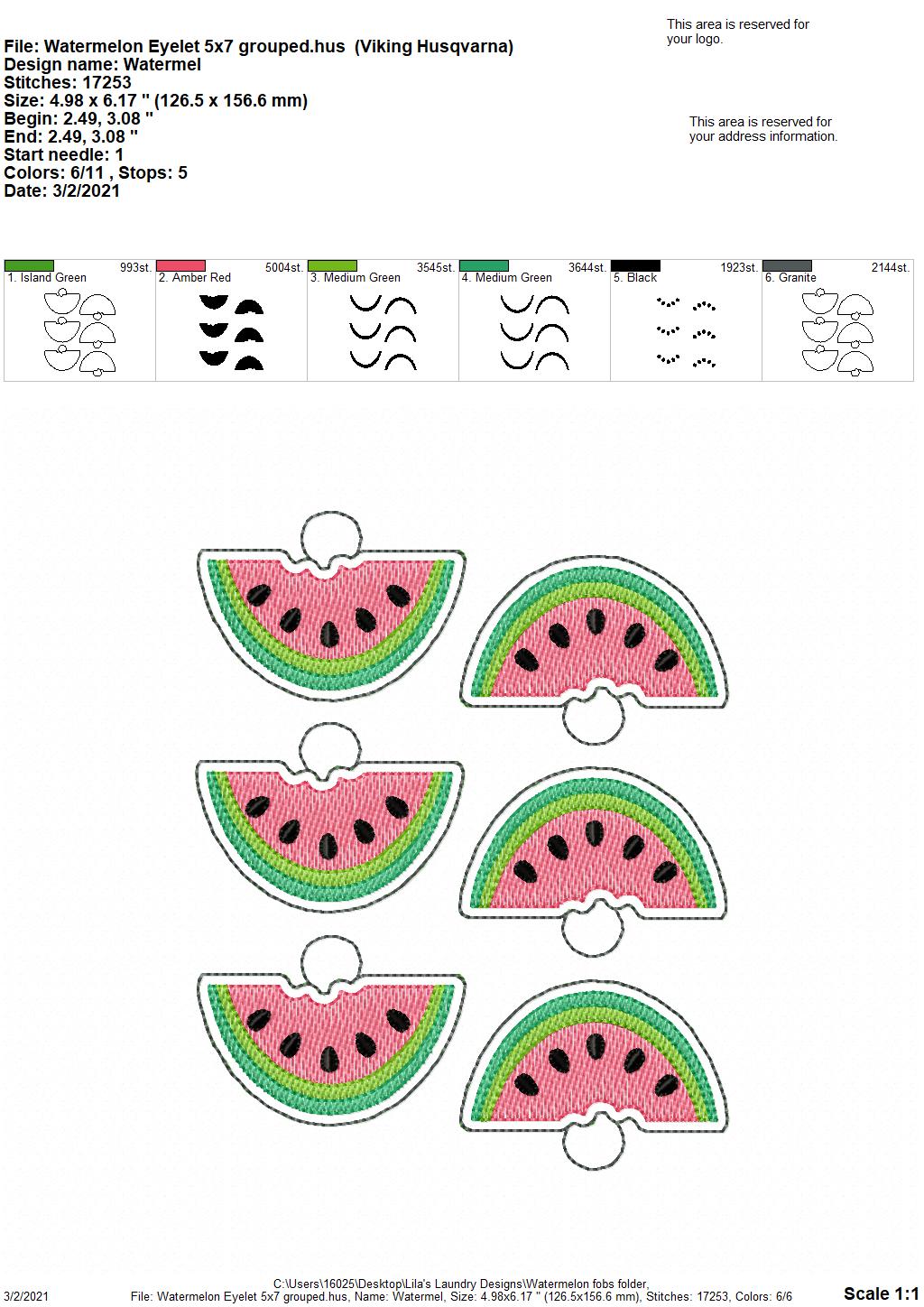 Watermelon Fobs - DIGITAL Embroidery DESIGN