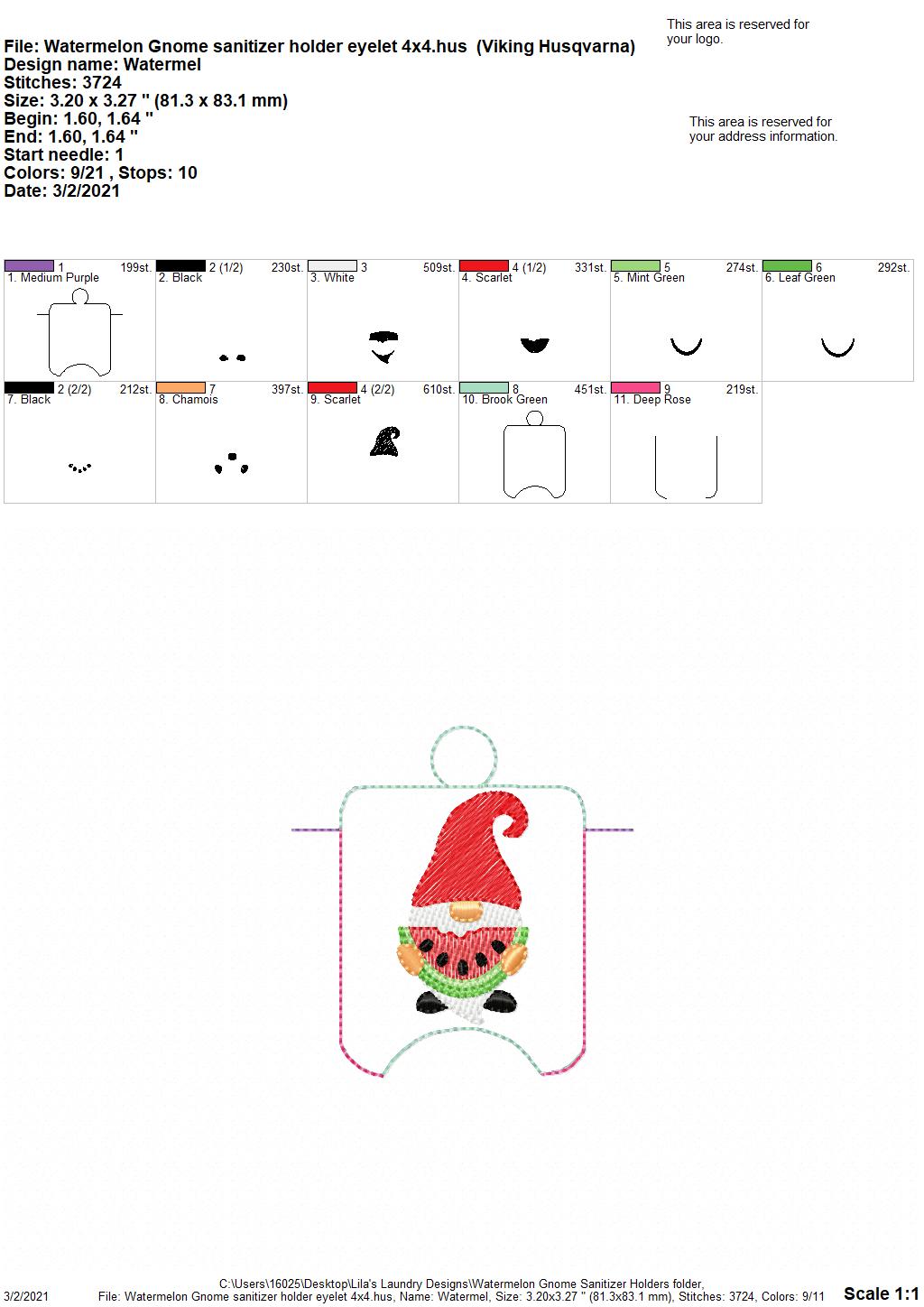 Watermelon Gnome Sanitizer Holders - DIGITAL Embroidery DESIGN