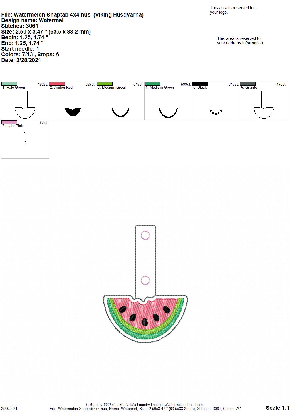 Watermelon Fobs - DIGITAL Embroidery DESIGN