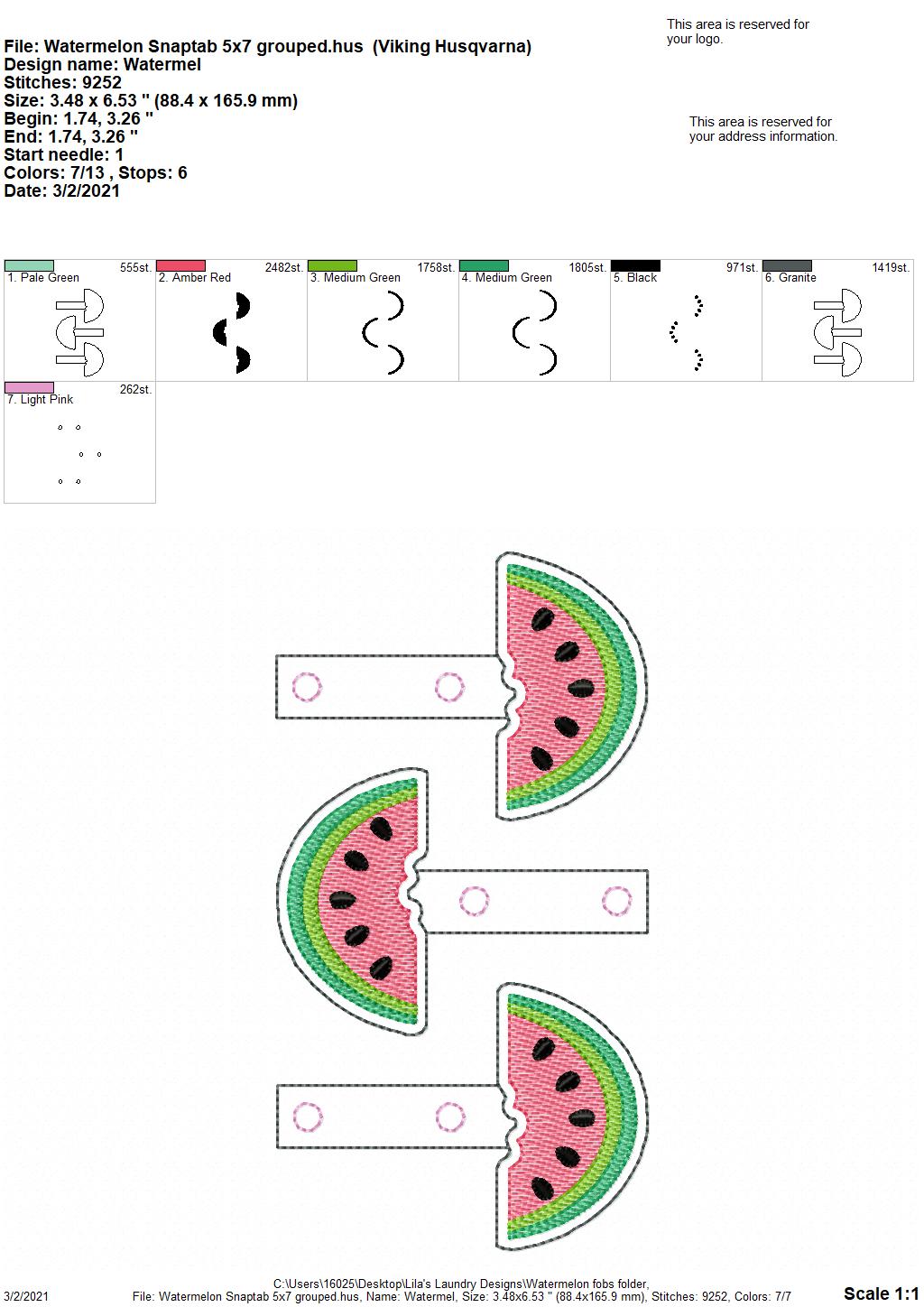 Watermelon Fobs - DIGITAL Embroidery DESIGN