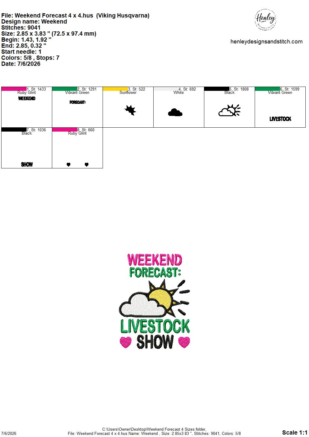 Weekend Forecast – Livestock Show – 4 x 4, 5 x 7, 6 x 10 and 8 x 12 – DIGITAL Embroidery Design