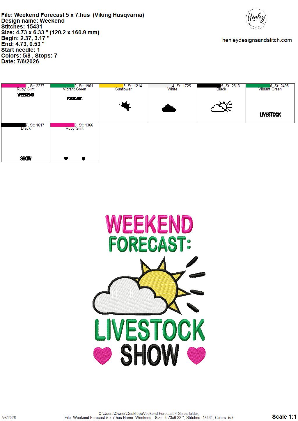 Weekend Forecast – Livestock Show – 4 x 4, 5 x 7, 6 x 10 and 8 x 12 – DIGITAL Embroidery Design