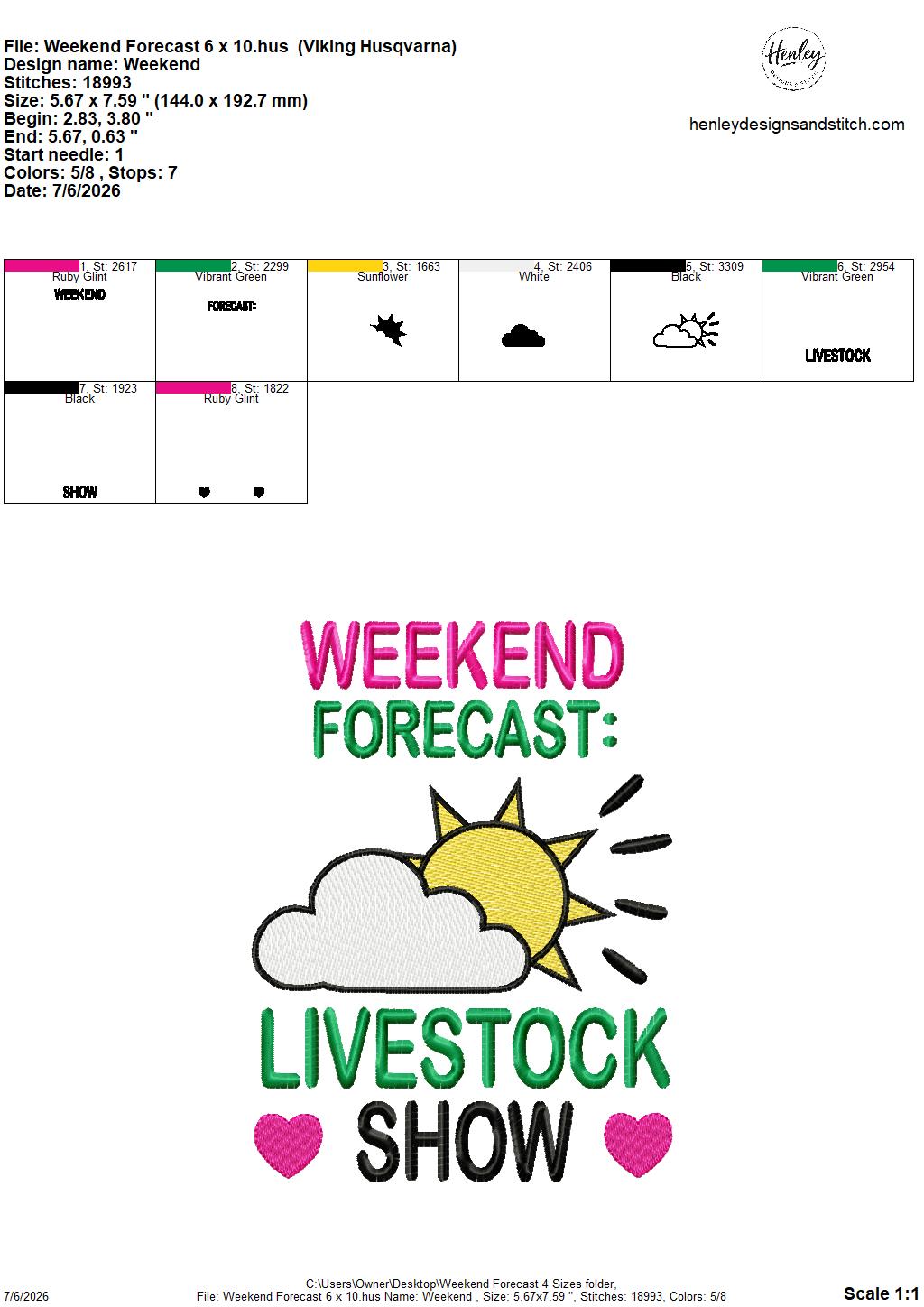 Weekend Forecast – Livestock Show – 4 x 4, 5 x 7, 6 x 10 and 8 x 12 – DIGITAL Embroidery Design