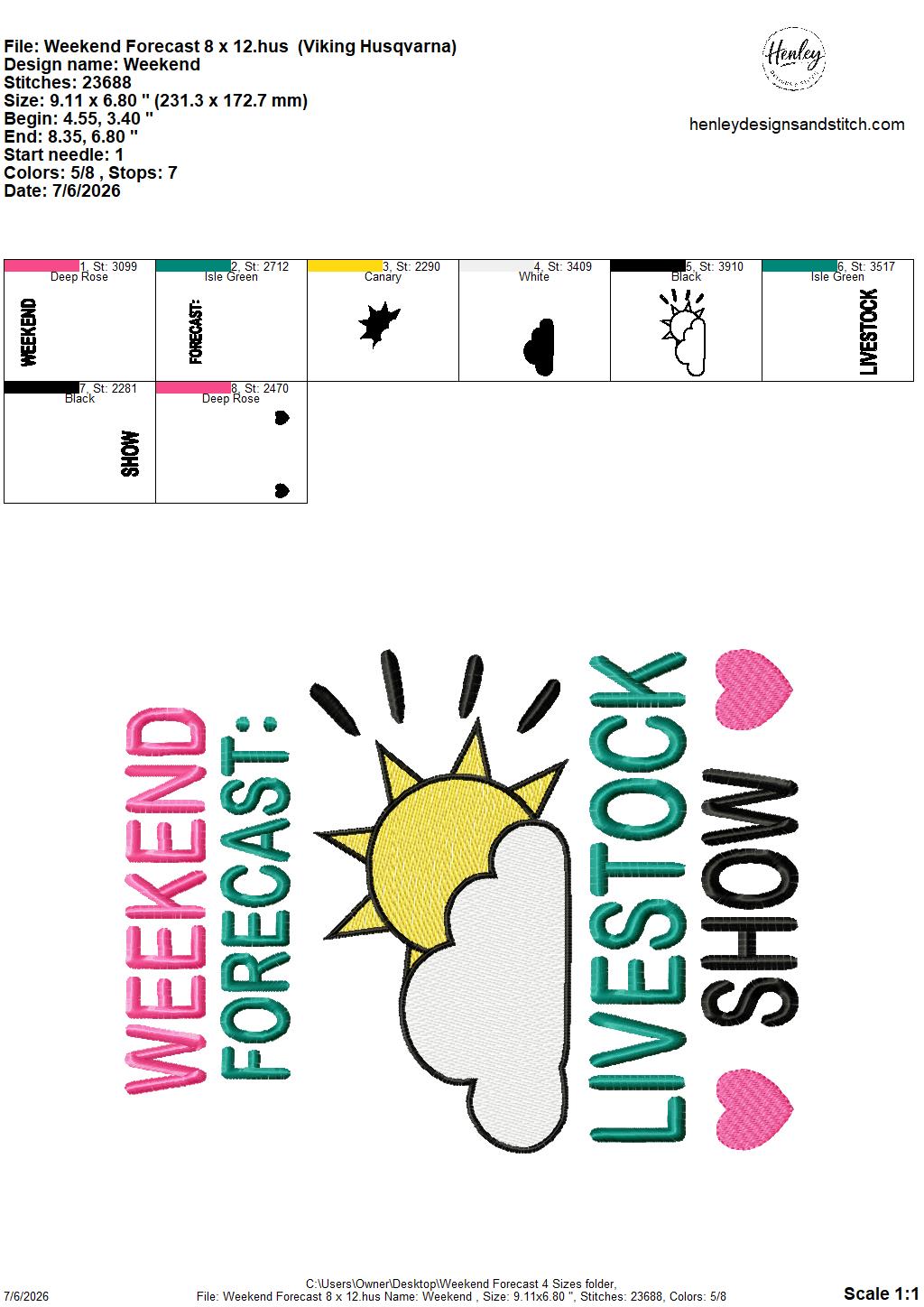 Weekend Forecast – Livestock Show – 4 x 4, 5 x 7, 6 x 10 and 8 x 12 – DIGITAL Embroidery Design