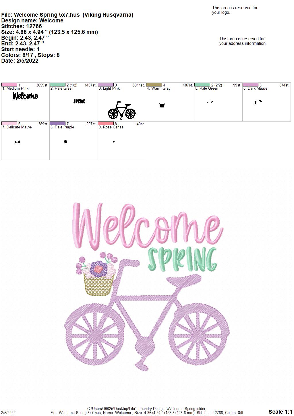 Welcome Spring - 3 sizes- Digital Embroidery Design