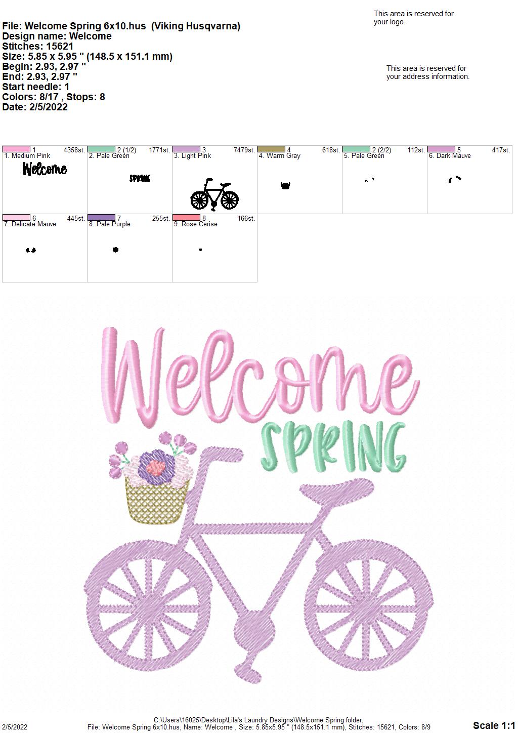 Welcome Spring - 3 sizes- Digital Embroidery Design