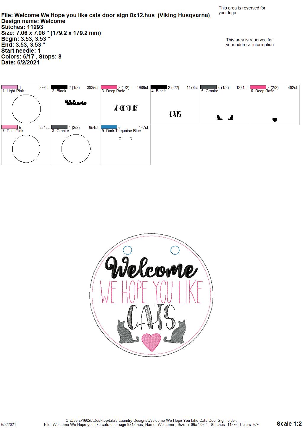 Welcome We Hope You Like Cats Door Hanger - 3 sizes - Digital Embroidery Design