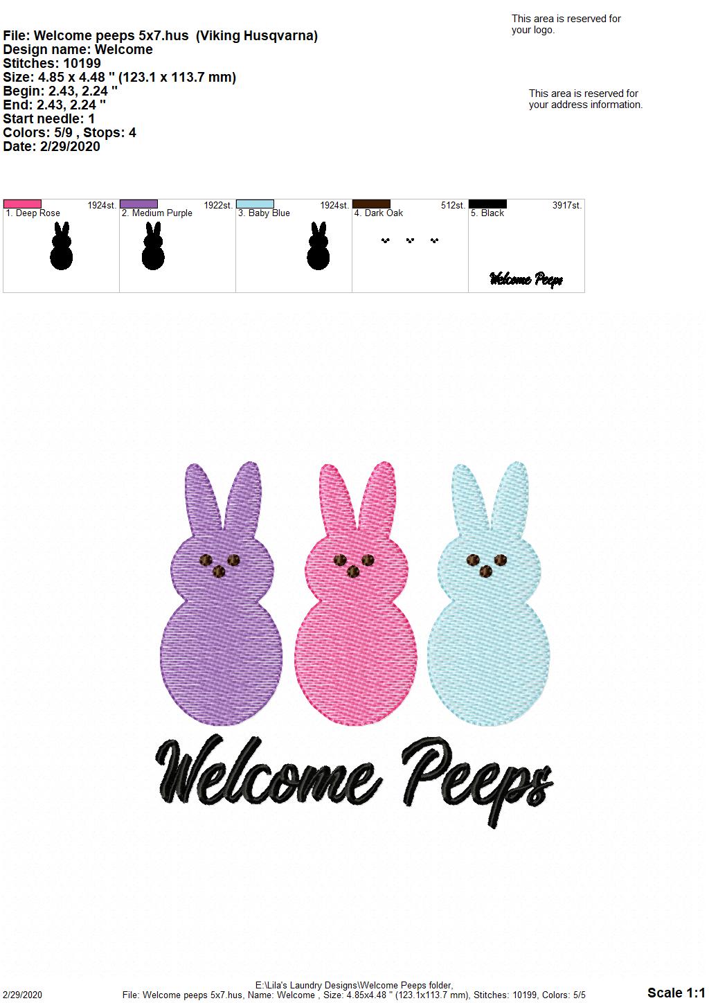 Welcome Peeps - 3 sizes - Digital Embroidery Design