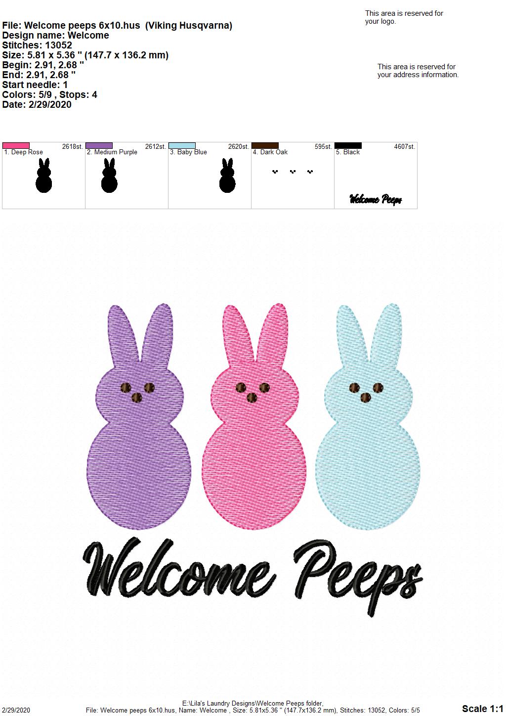 Welcome Peeps - 3 sizes - Digital Embroidery Design