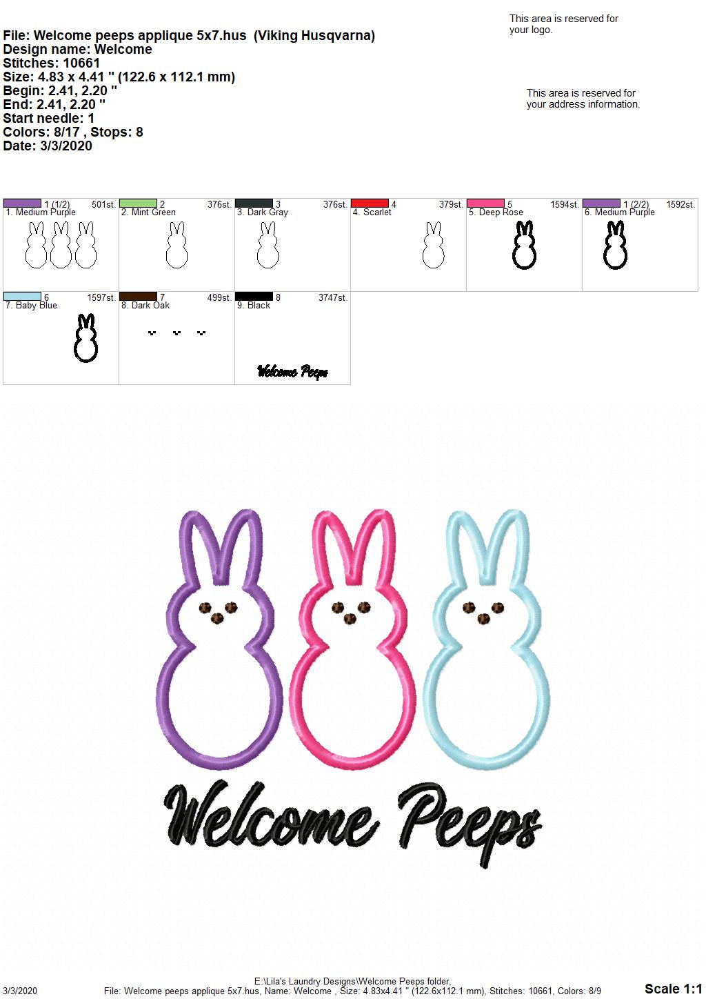 Welcome Peeps - 3 sizes - Digital Embroidery Design