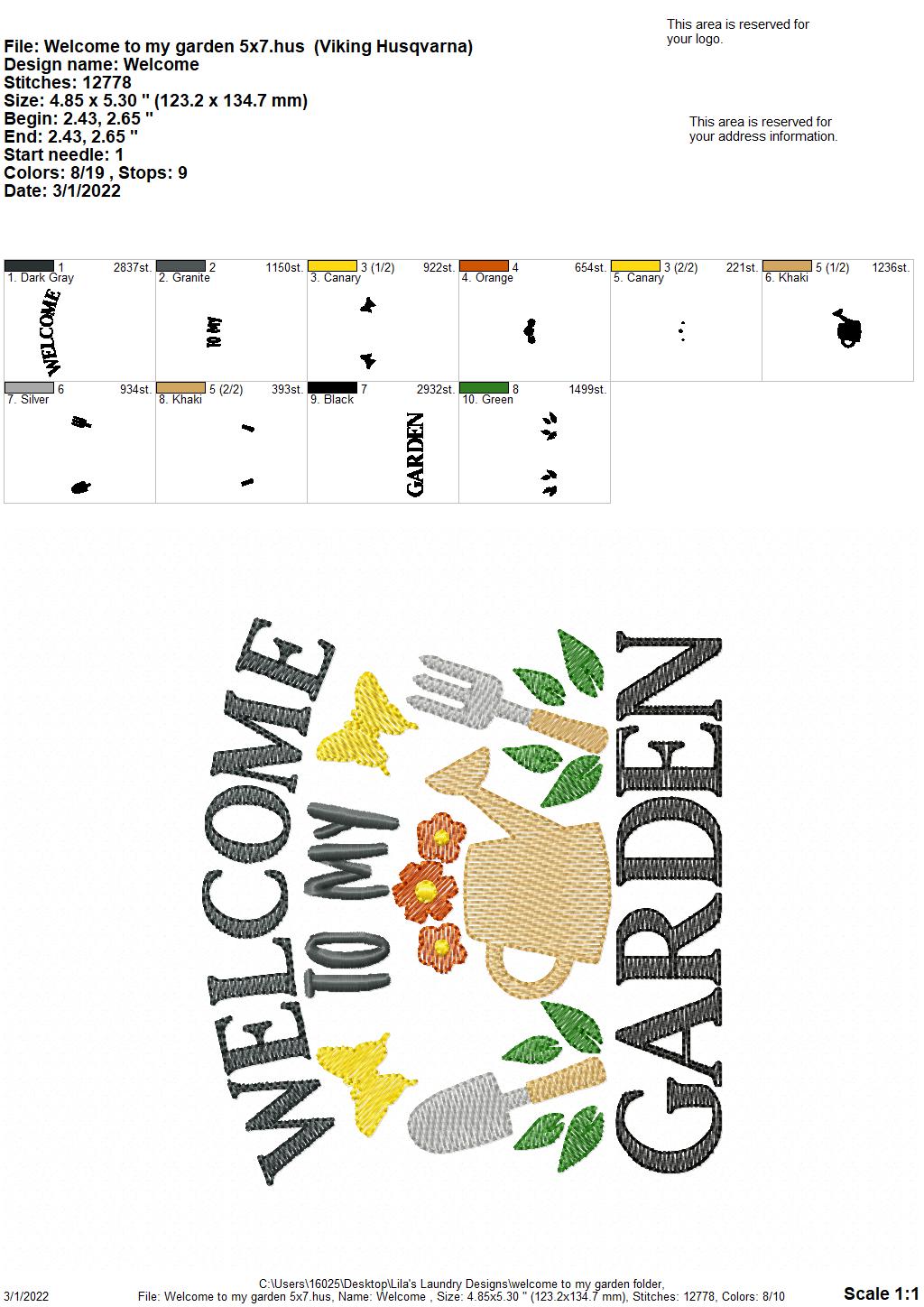 Welcome to my Garden - 3 sizes- Digital Embroidery Design