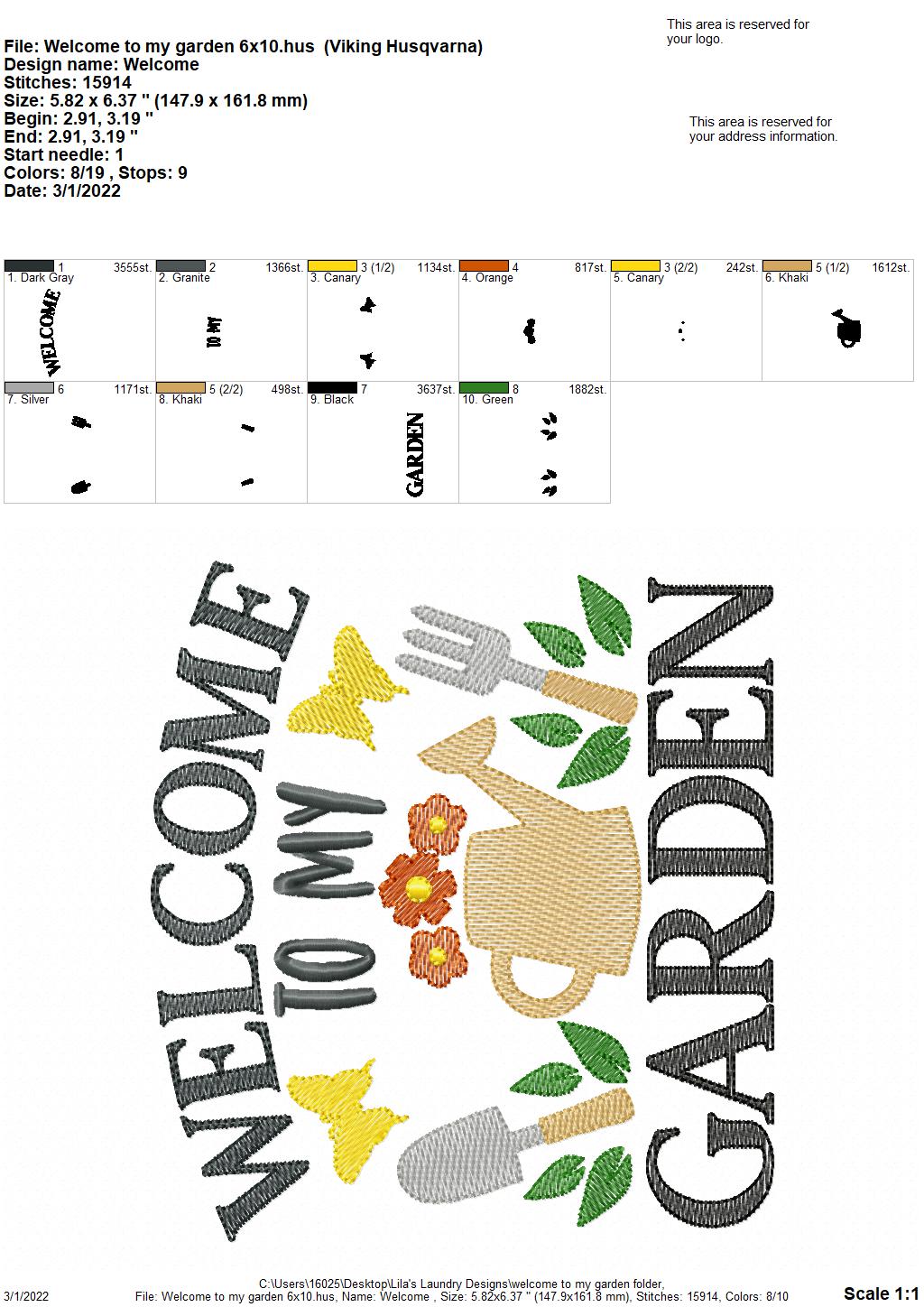 Welcome to my Garden - 3 sizes- Digital Embroidery Design