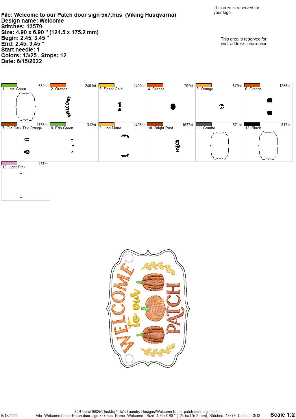 Welcome to our Patch Door Sign - 3 sizes - Digital Embroidery Design