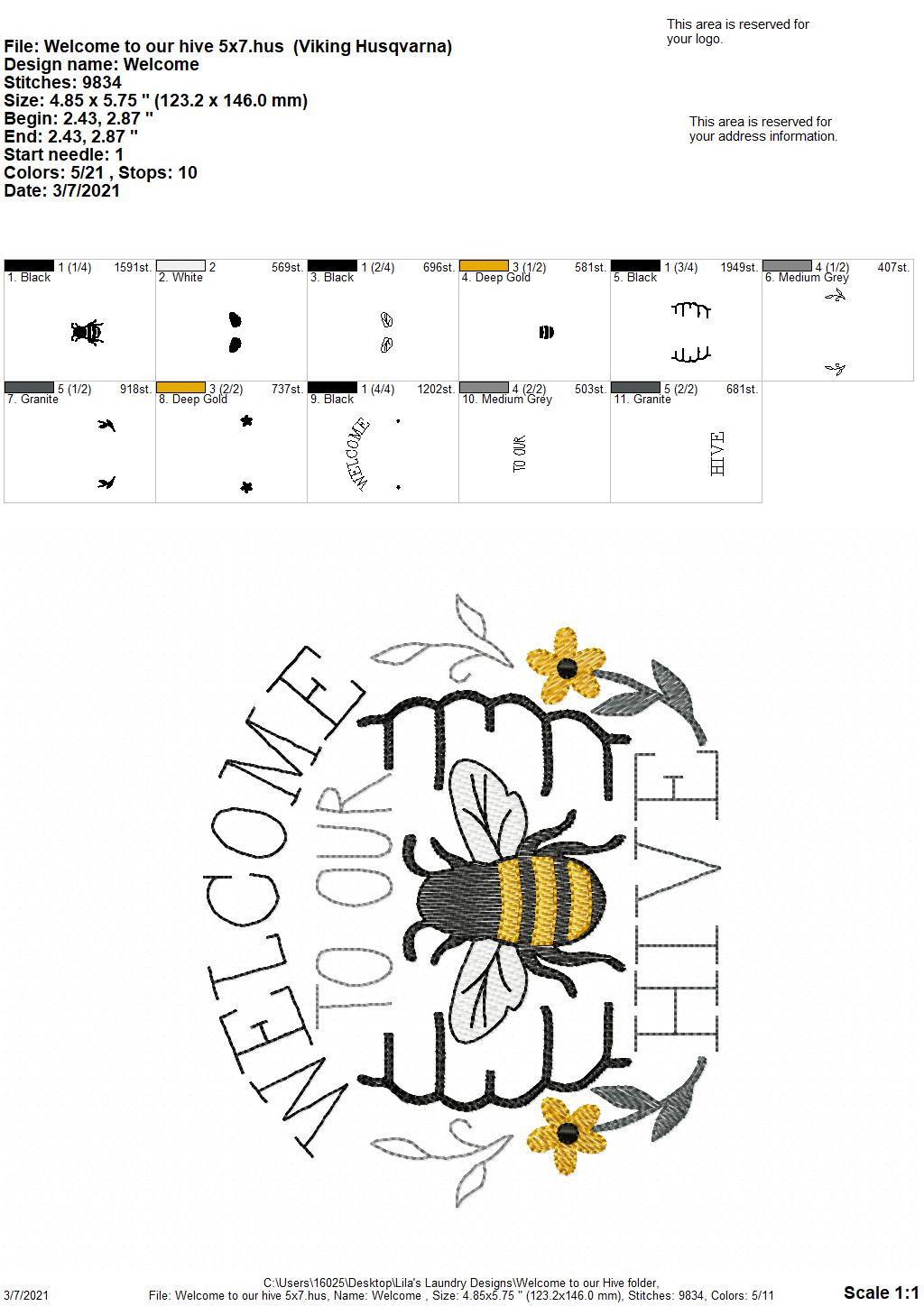 Welcome to our Hive - 4 sizes- Digital Embroidery Design