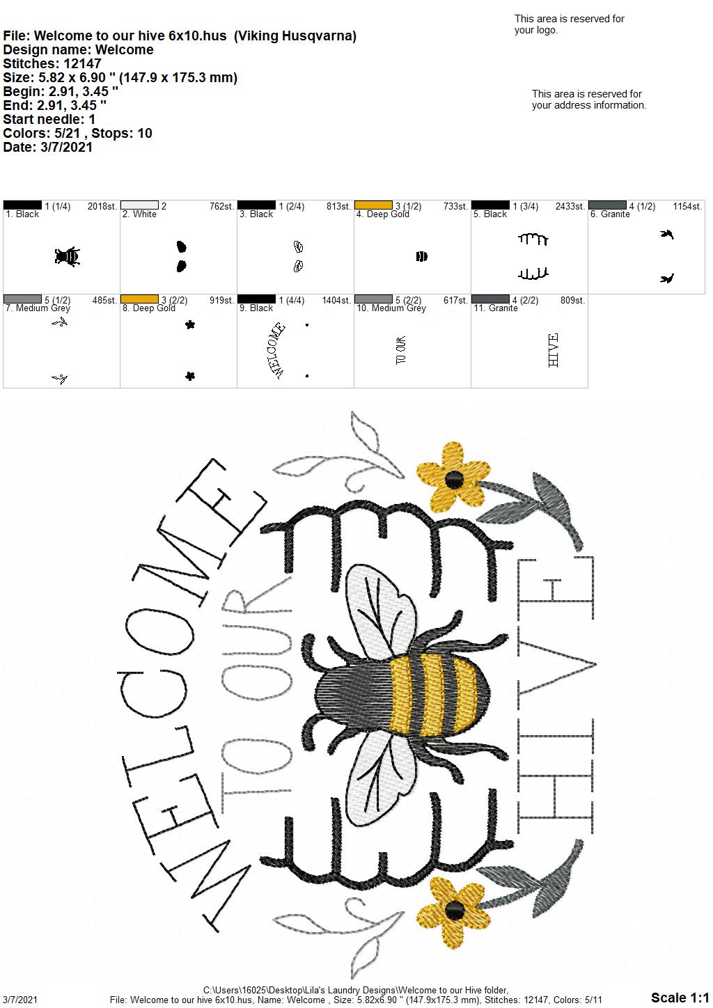 Welcome to our Hive - 4 sizes- Digital Embroidery Design