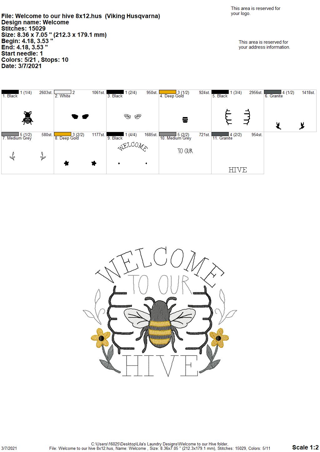 Welcome to our Hive - 4 sizes- Digital Embroidery Design