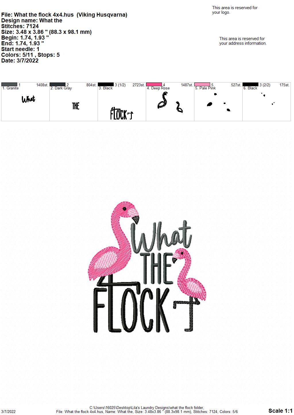What the Flock - 4 sizes- Digital Embroidery Design