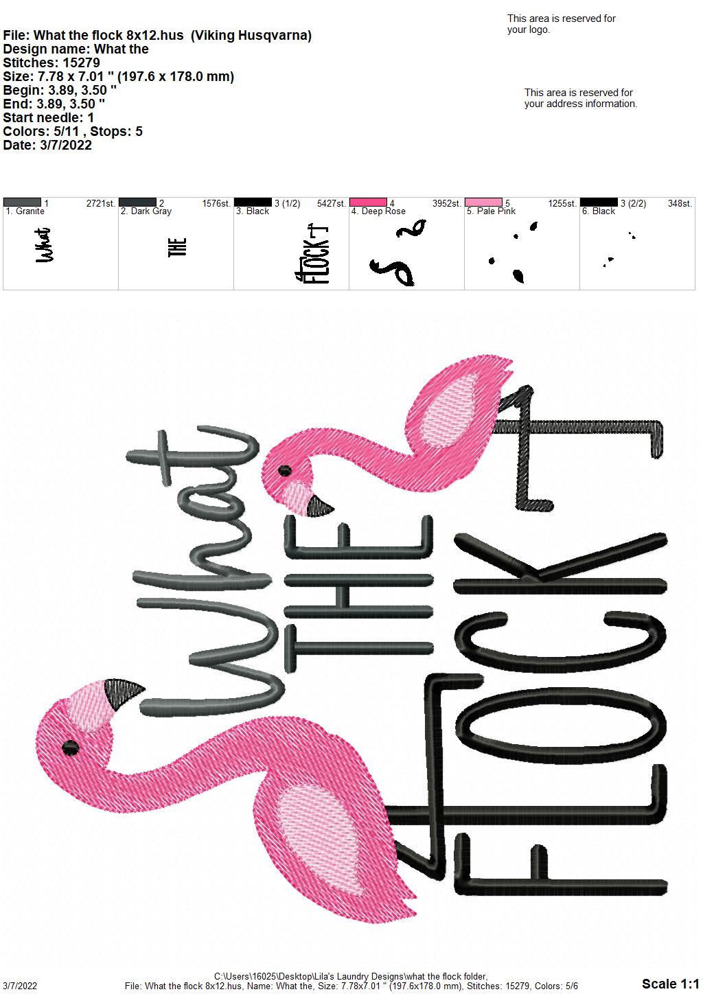 What the Flock - 4 sizes- Digital Embroidery Design