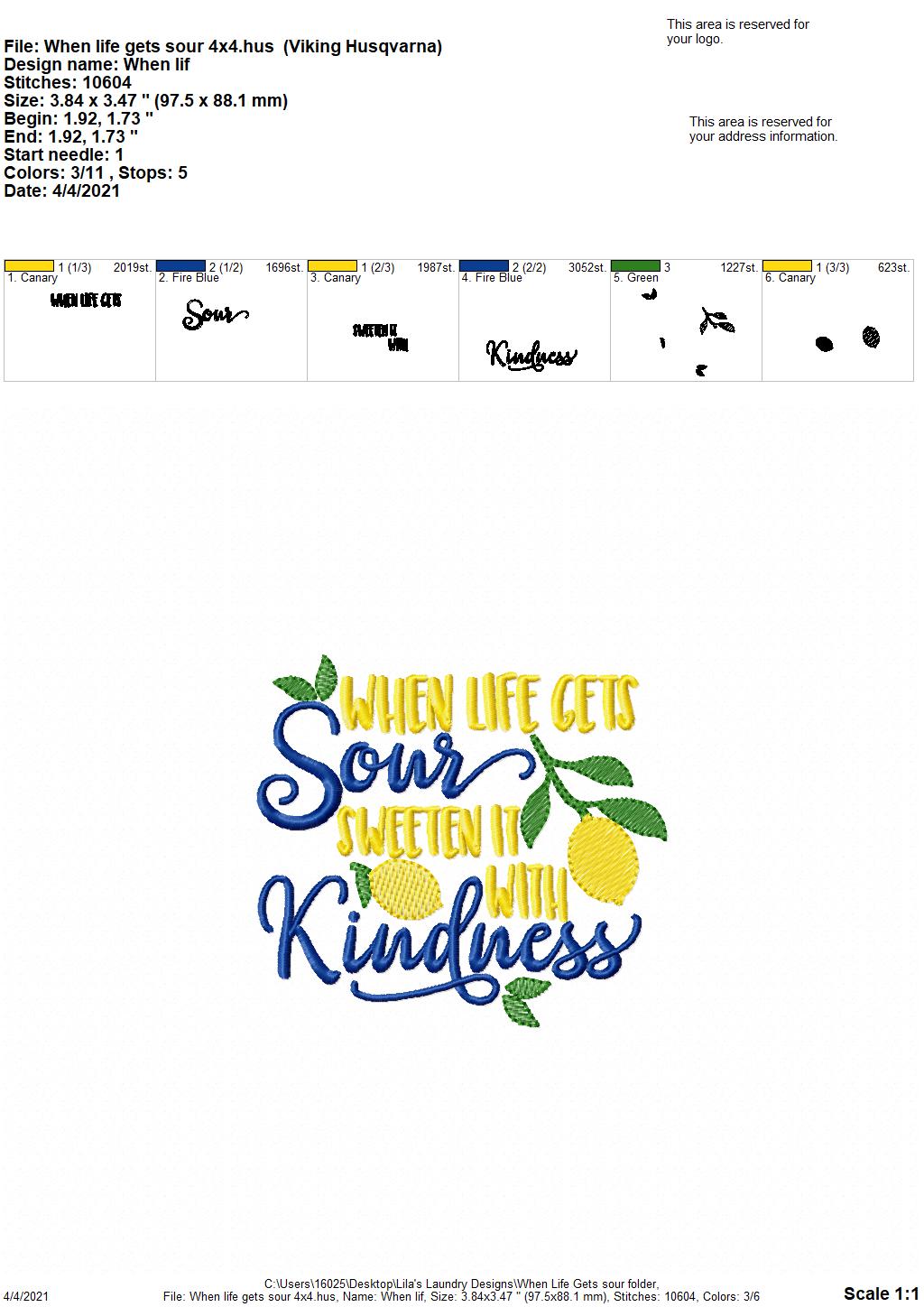 When Life Gets Sour - 3 sizes- Digital Embroidery Design