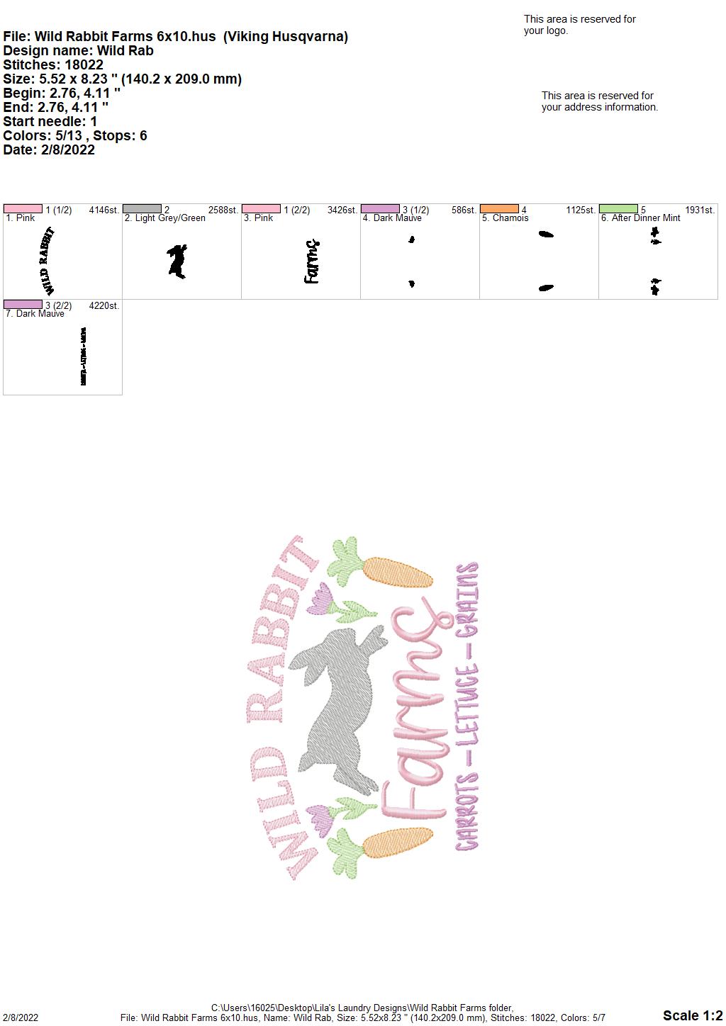 Wild Rabbit Farms - 2 sizes- Digital Embroidery Design