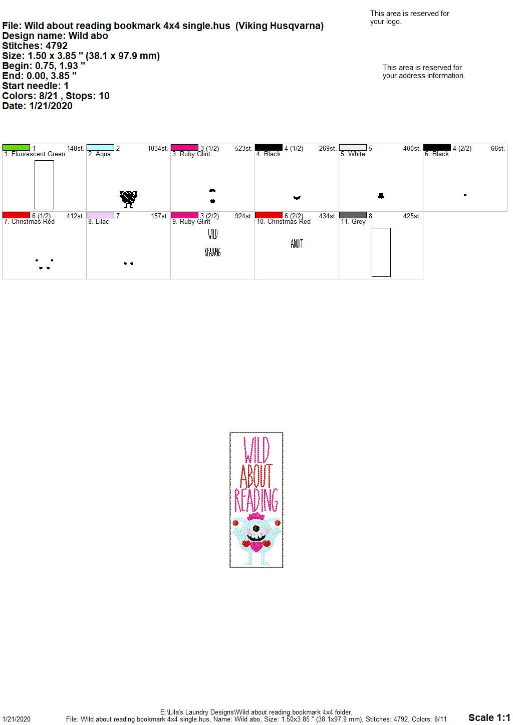 Wild About Reading Bookmark - Digital Embroidery Design