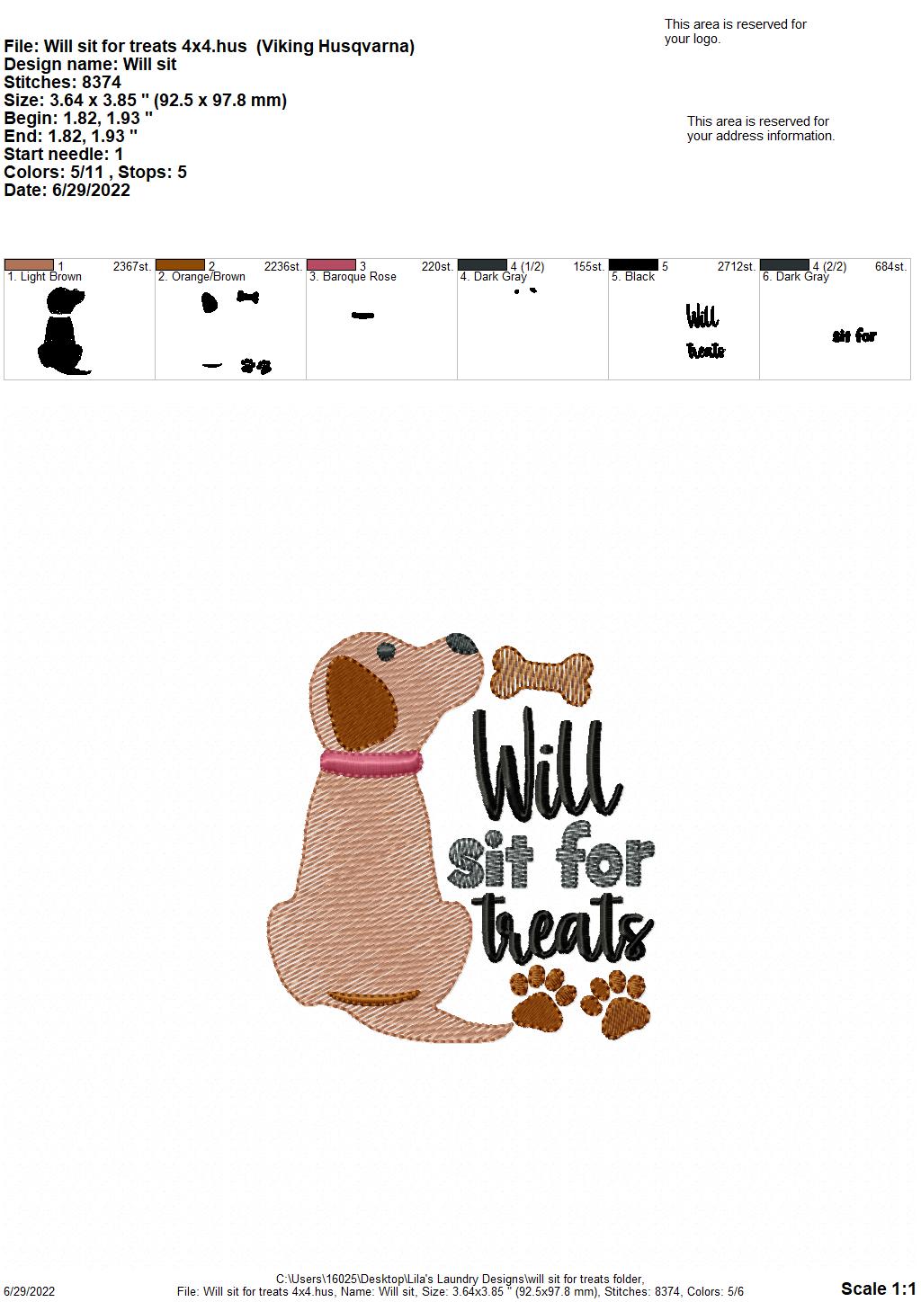 Will Sit For Treats - 4 sizes- Digital Embroidery Design