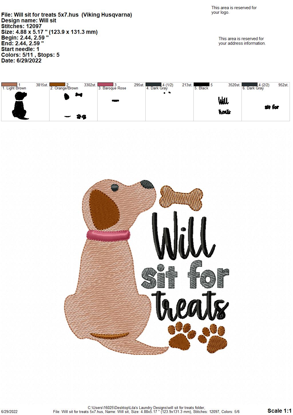 Will Sit For Treats - 4 sizes- Digital Embroidery Design