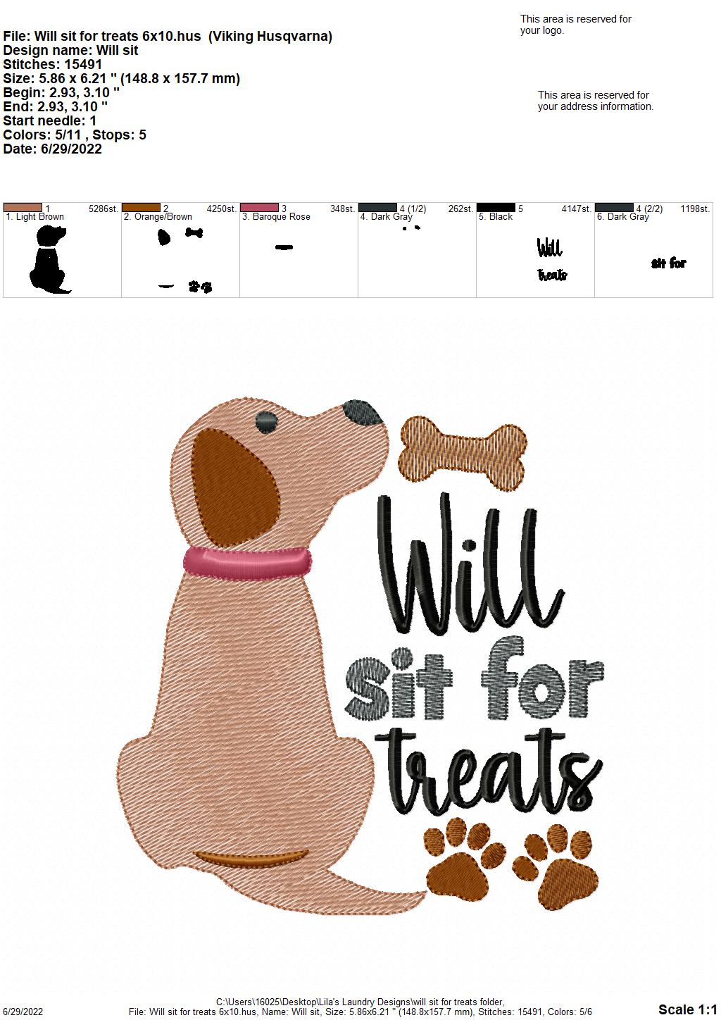 Will Sit For Treats - 4 sizes- Digital Embroidery Design