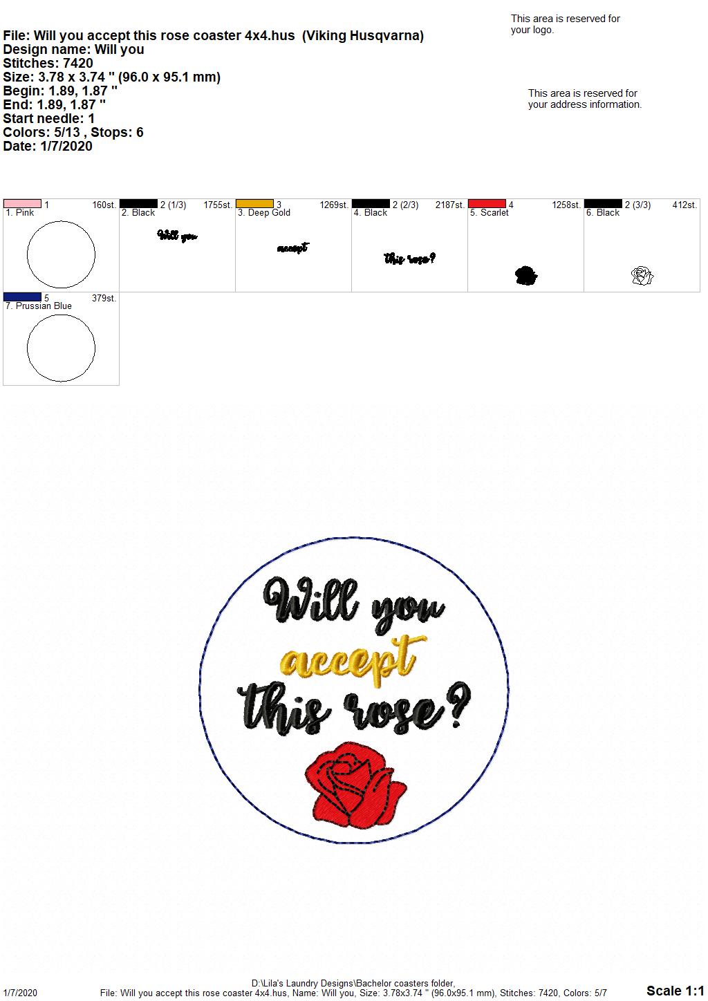 Bachelor coaster set - DIGITAL Embroidery DESIGN