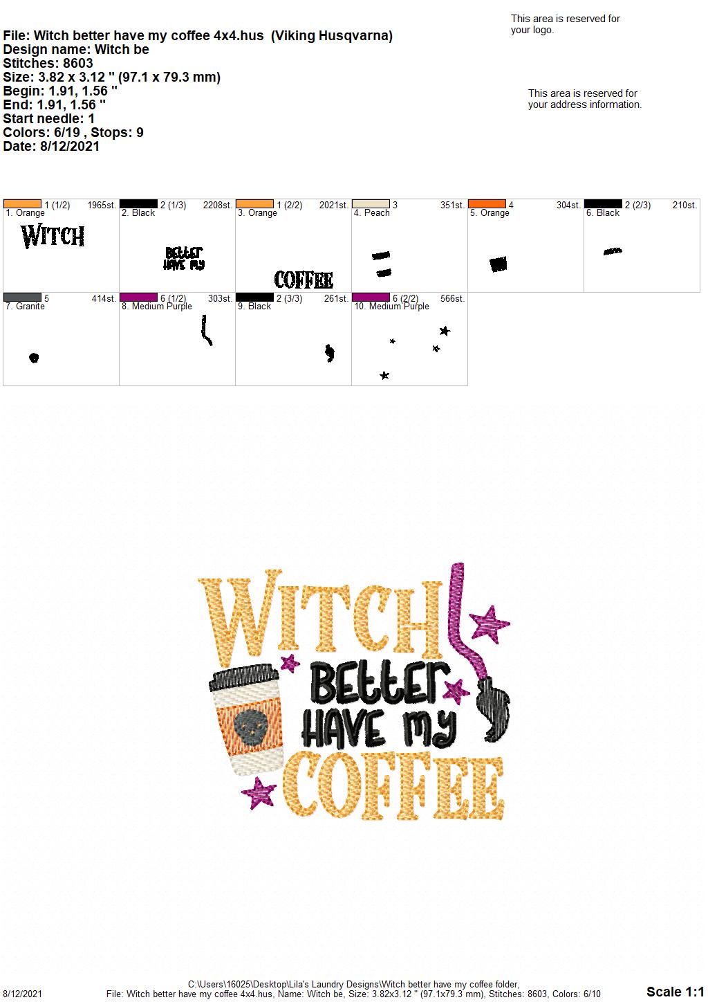 Witch Better Have My Coffee - 4 sizes- Digital Embroidery Design