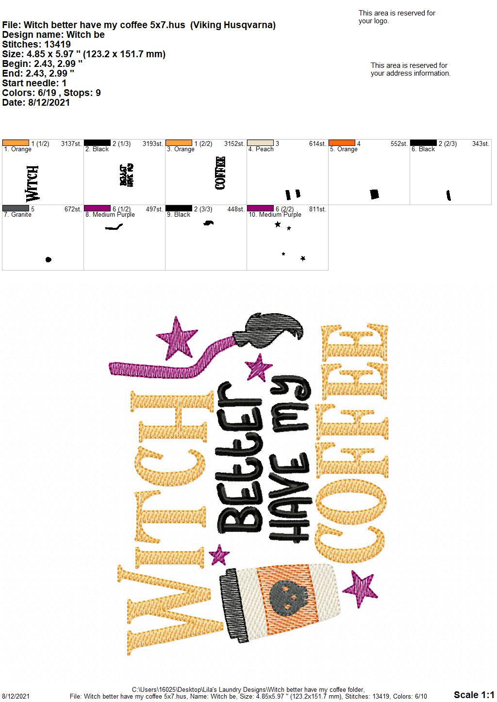 Witch Better Have My Coffee - 4 sizes- Digital Embroidery Design