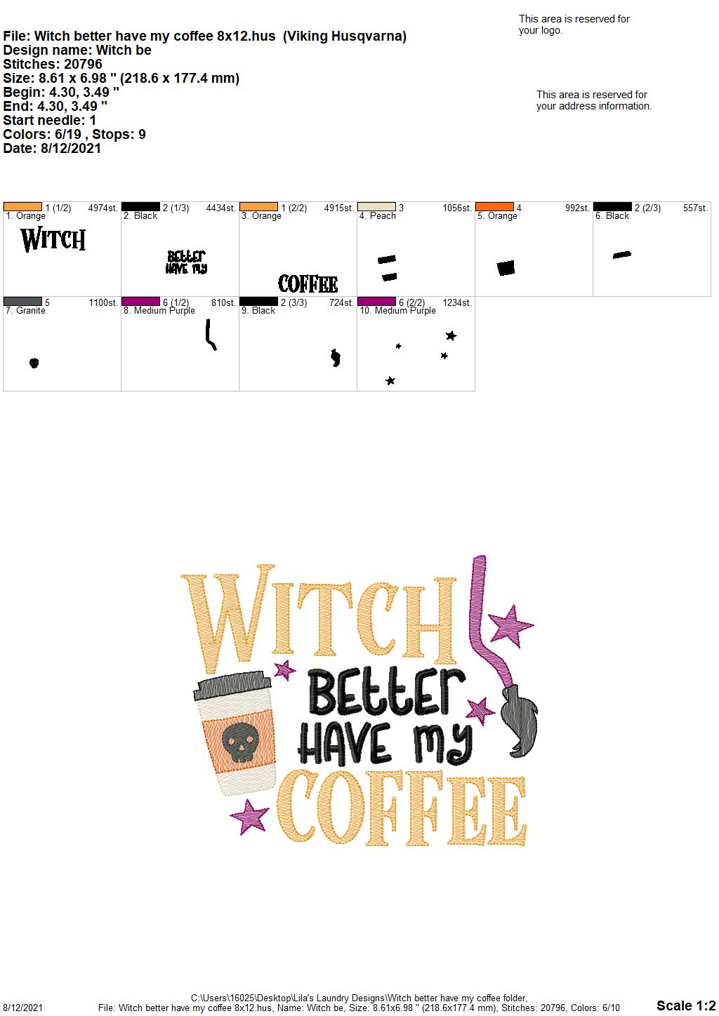 Witch Better Have My Coffee - 4 sizes- Digital Embroidery Design