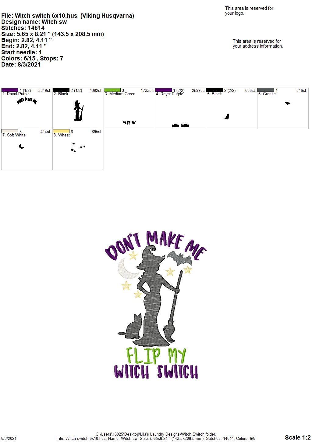 Witch Switch - 3 sizes- Digital Embroidery Design
