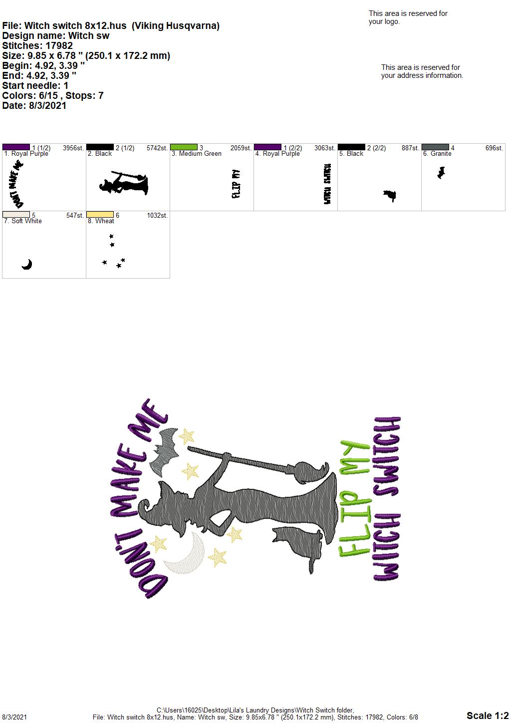 Witch Switch - 3 sizes- Digital Embroidery Design