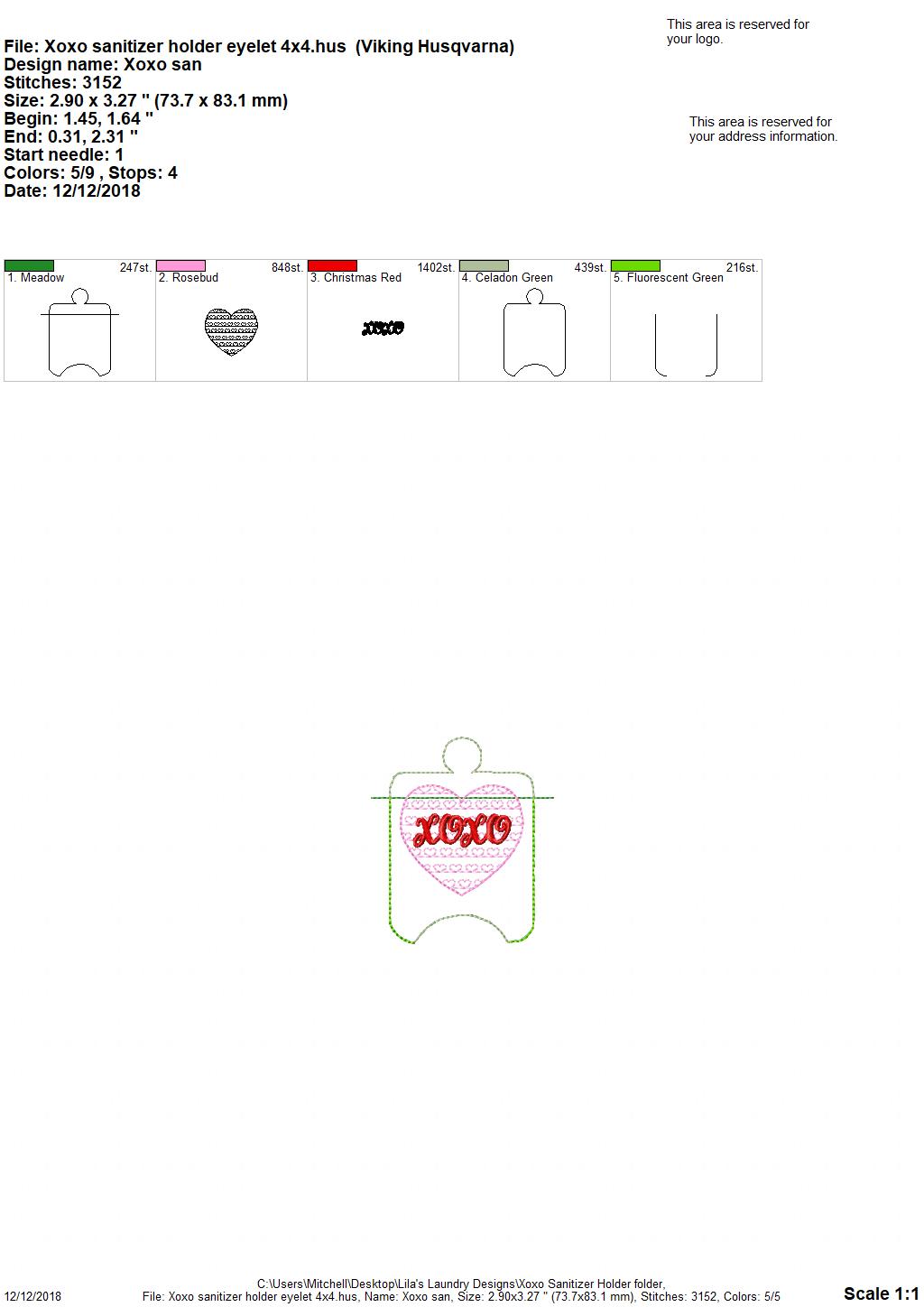 XOXO Heart Sanitizer Holders - Embroidery Design - DIGITAL Embroidery DESIGN