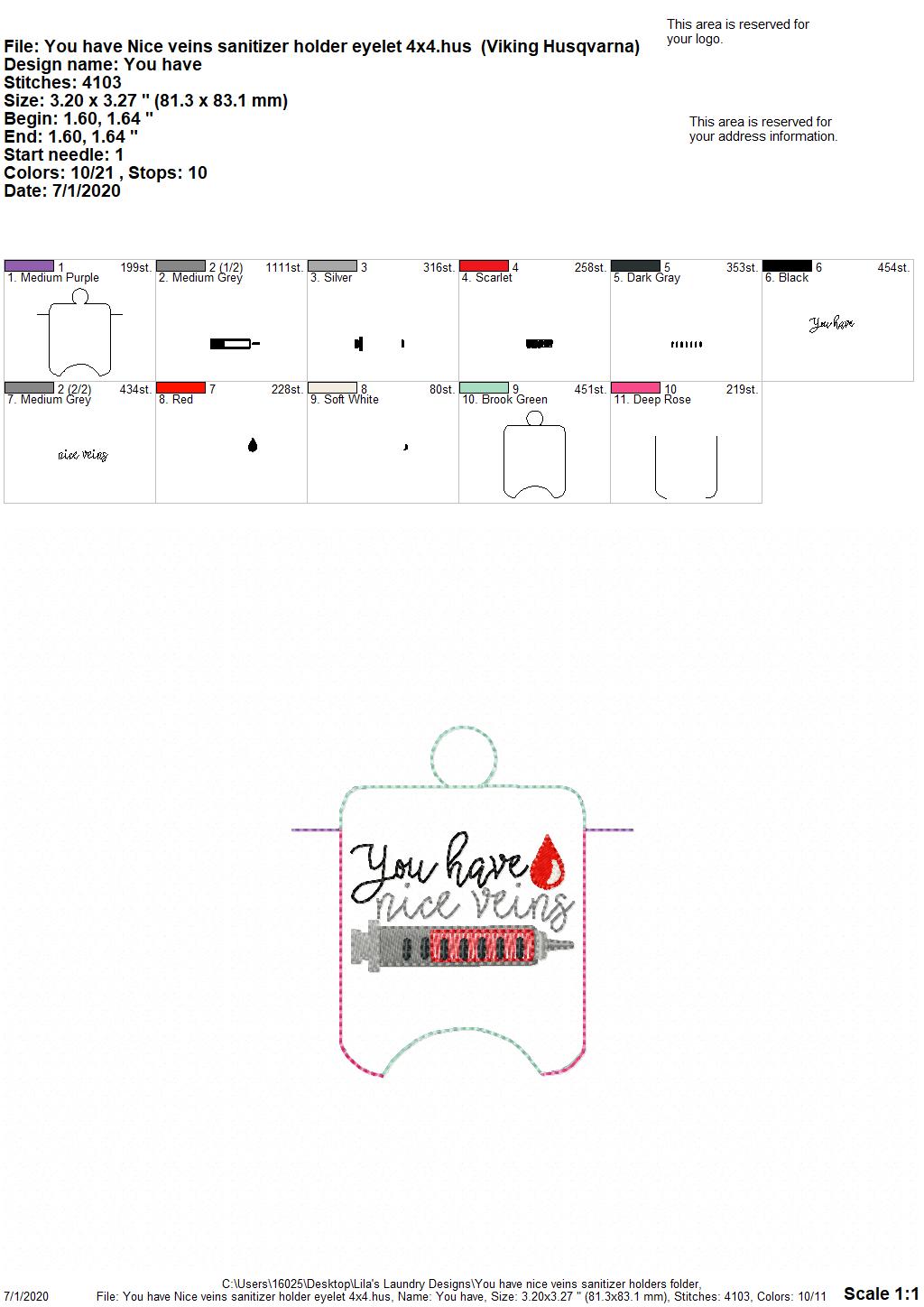 You Have Nice Veins Sanitizer Holders - DIGITAL Embroidery DESIGN