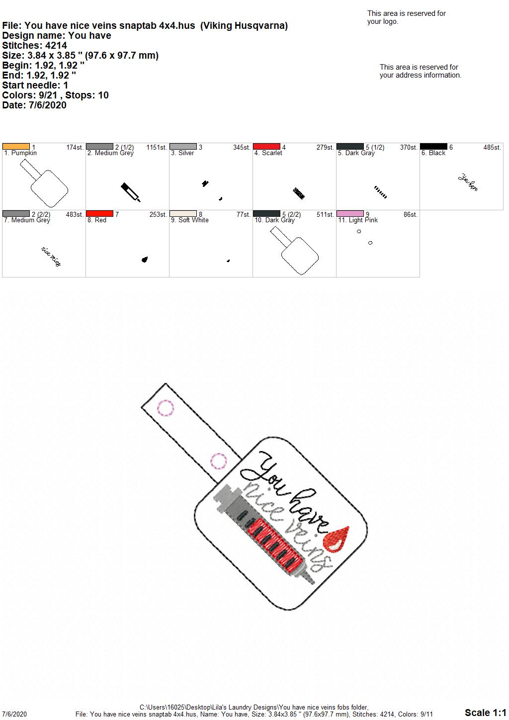 You Have Nice Veins Fobs - DIGITAL Embroidery DESIGN