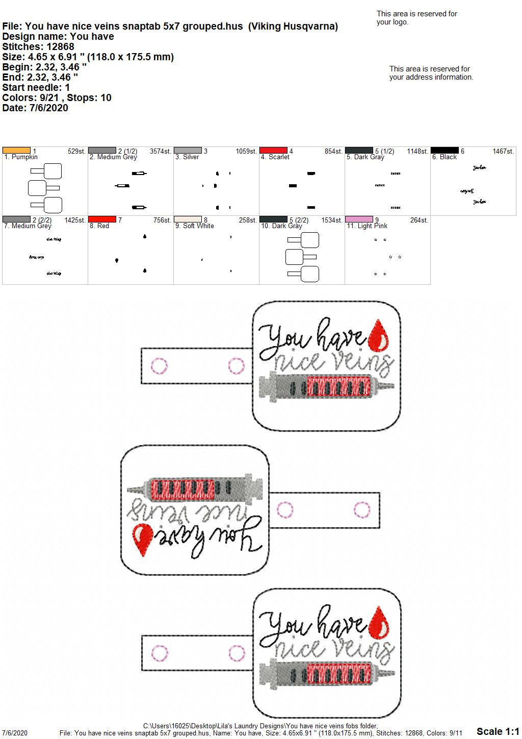 You Have Nice Veins Fobs - DIGITAL Embroidery DESIGN