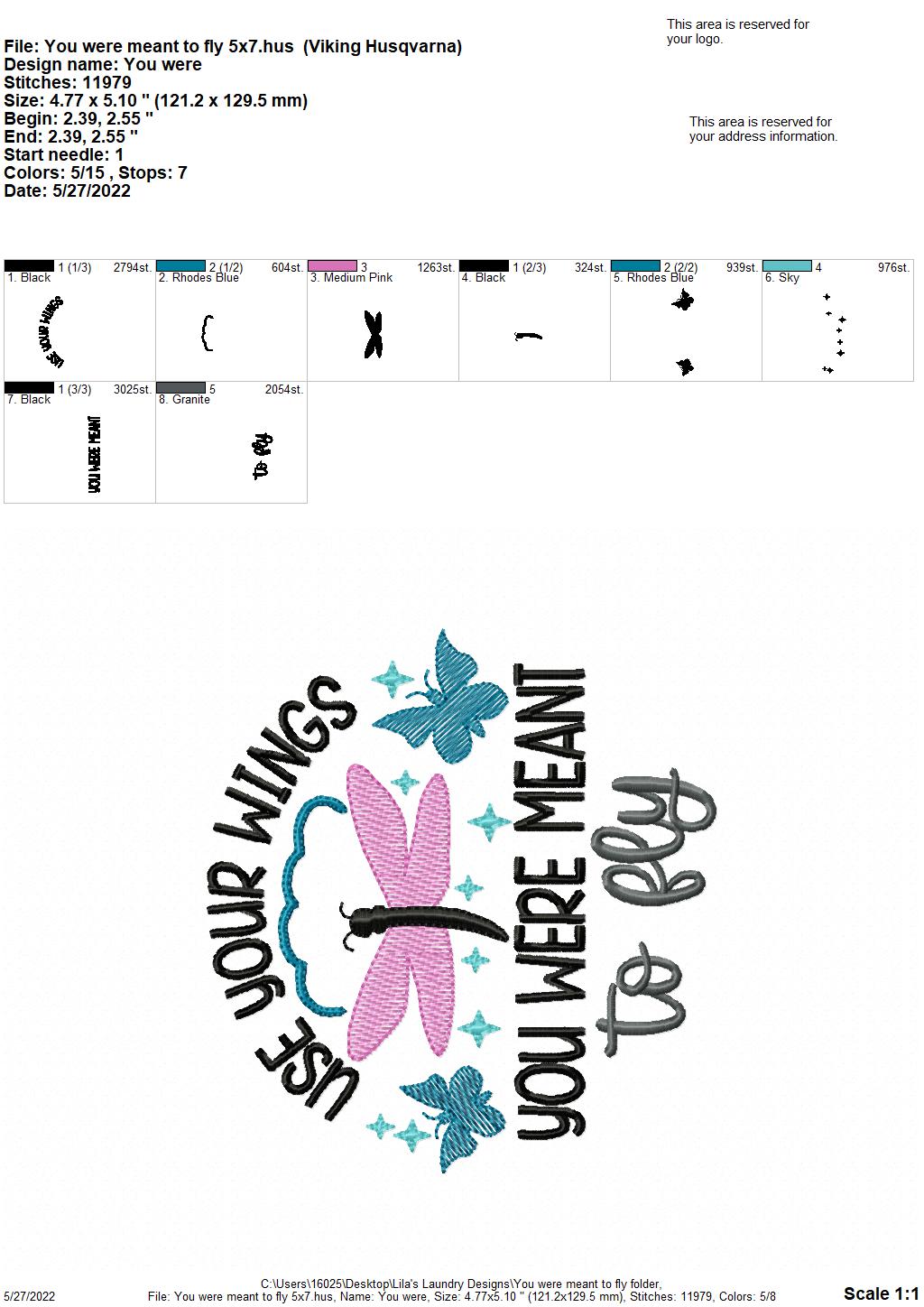 You Were Meant to Fly - 4 sizes- Digital Embroidery Design