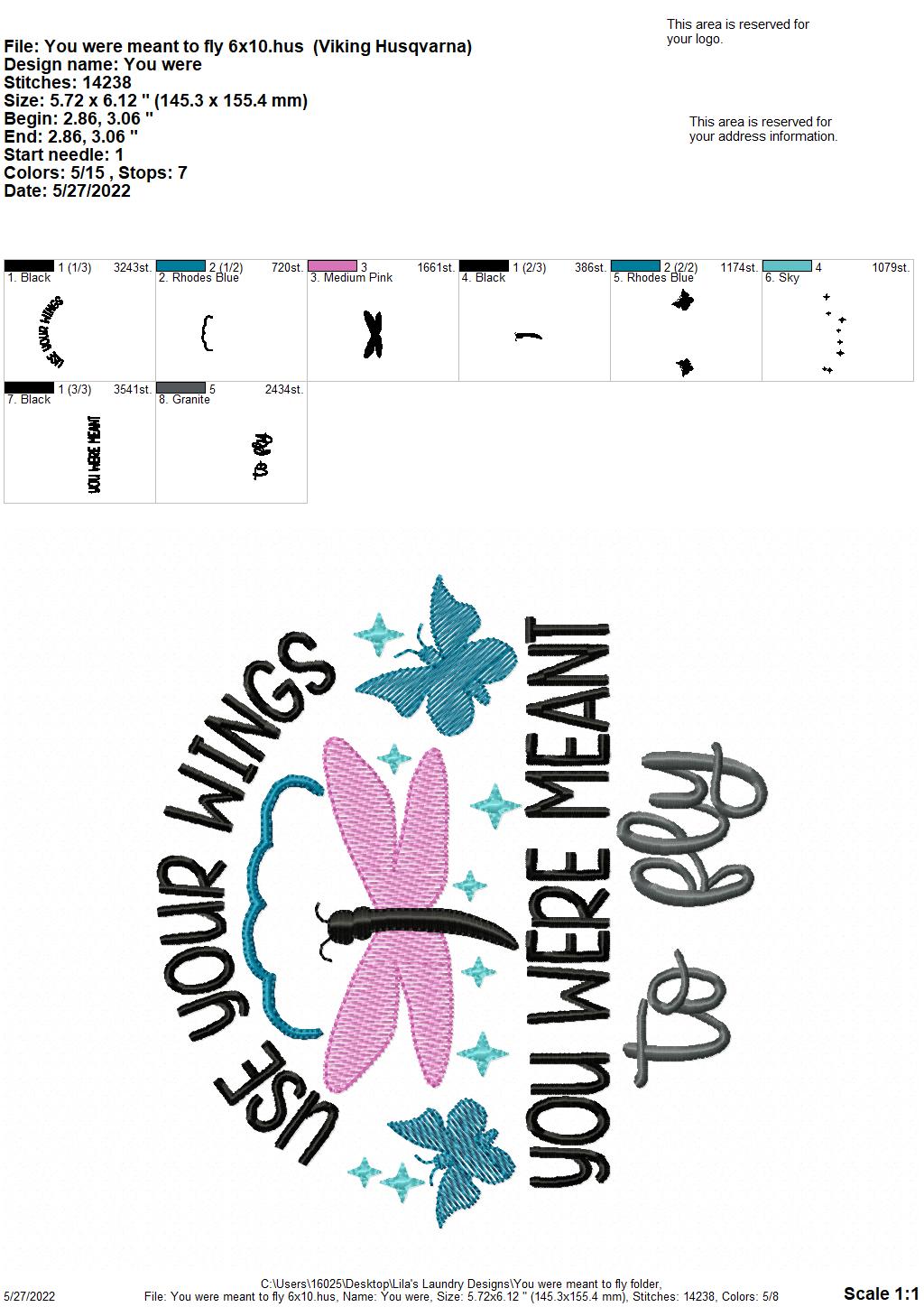 You Were Meant to Fly - 4 sizes- Digital Embroidery Design